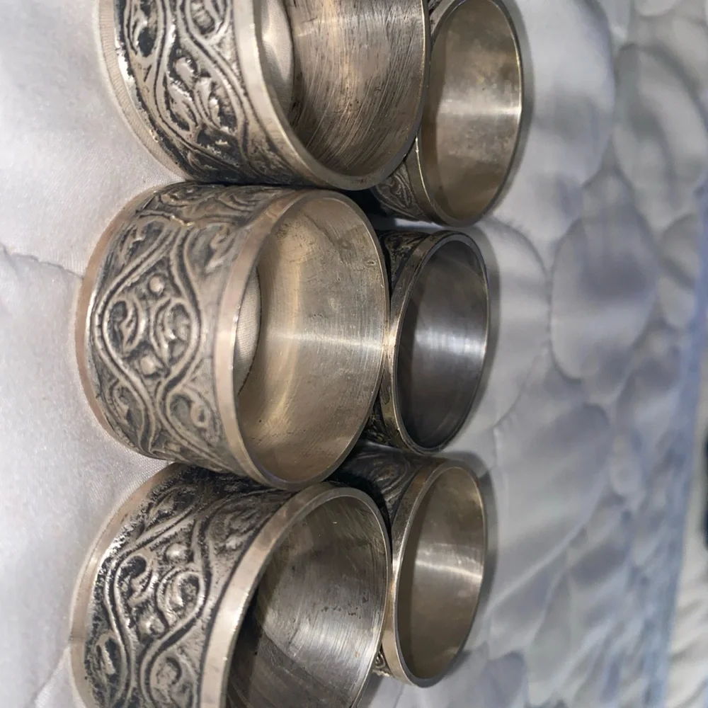 Vintage Silver Pewter Round Napkin Rings Ring Set Of‎ 6